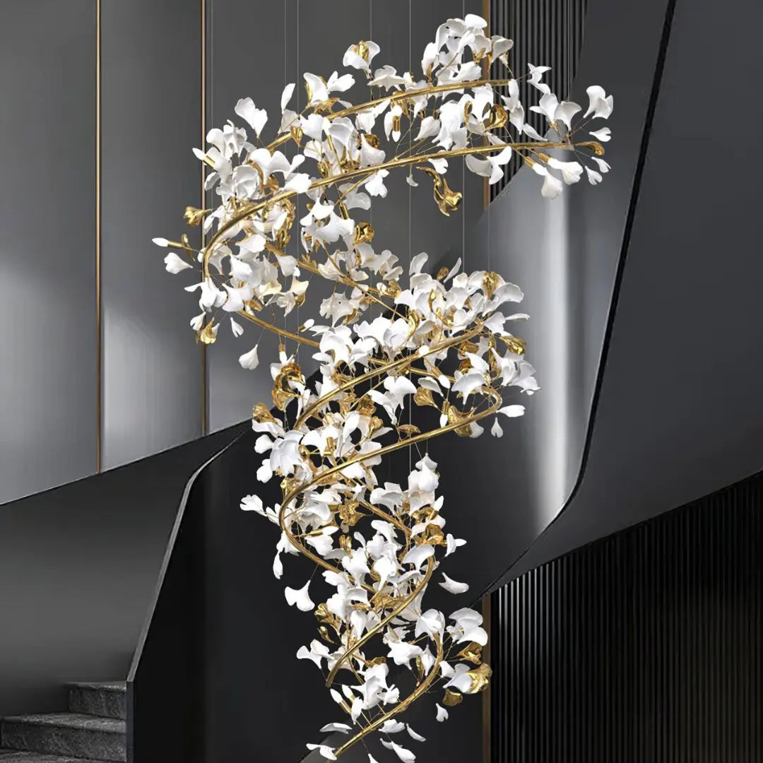 Lustre Dorée Métal Et Céramique Florale - Maison Lumina