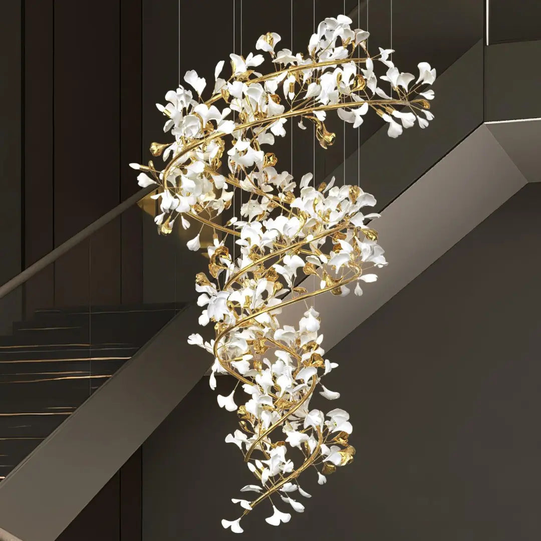 Lustre Dorée Métal Et Céramique Florale - Maison Lumina
