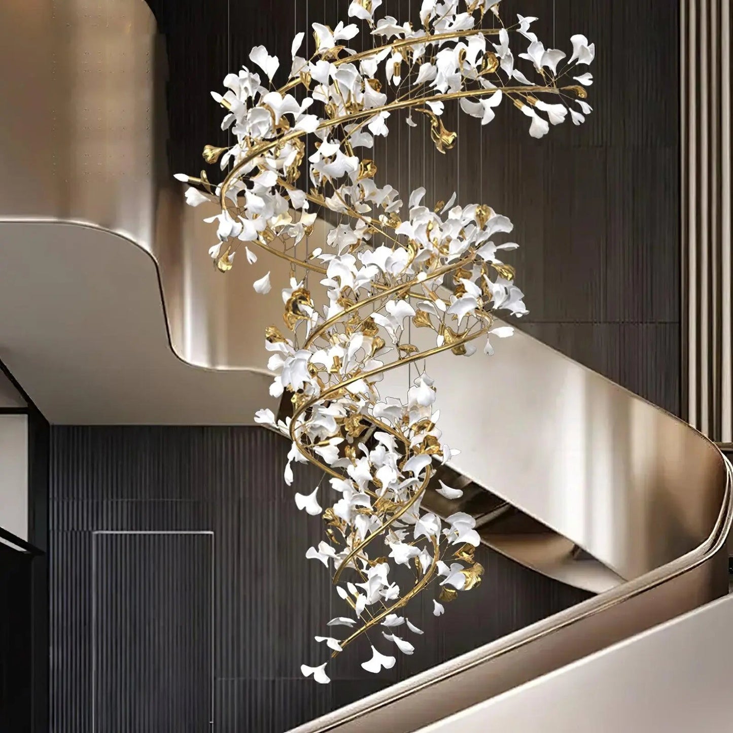 Lustre Dorée Métal Et Céramique Florale - Maison Lumina