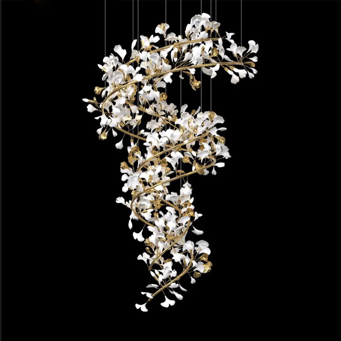 Lustre Dorée Métal Et Céramique Florale - Maison Lumina