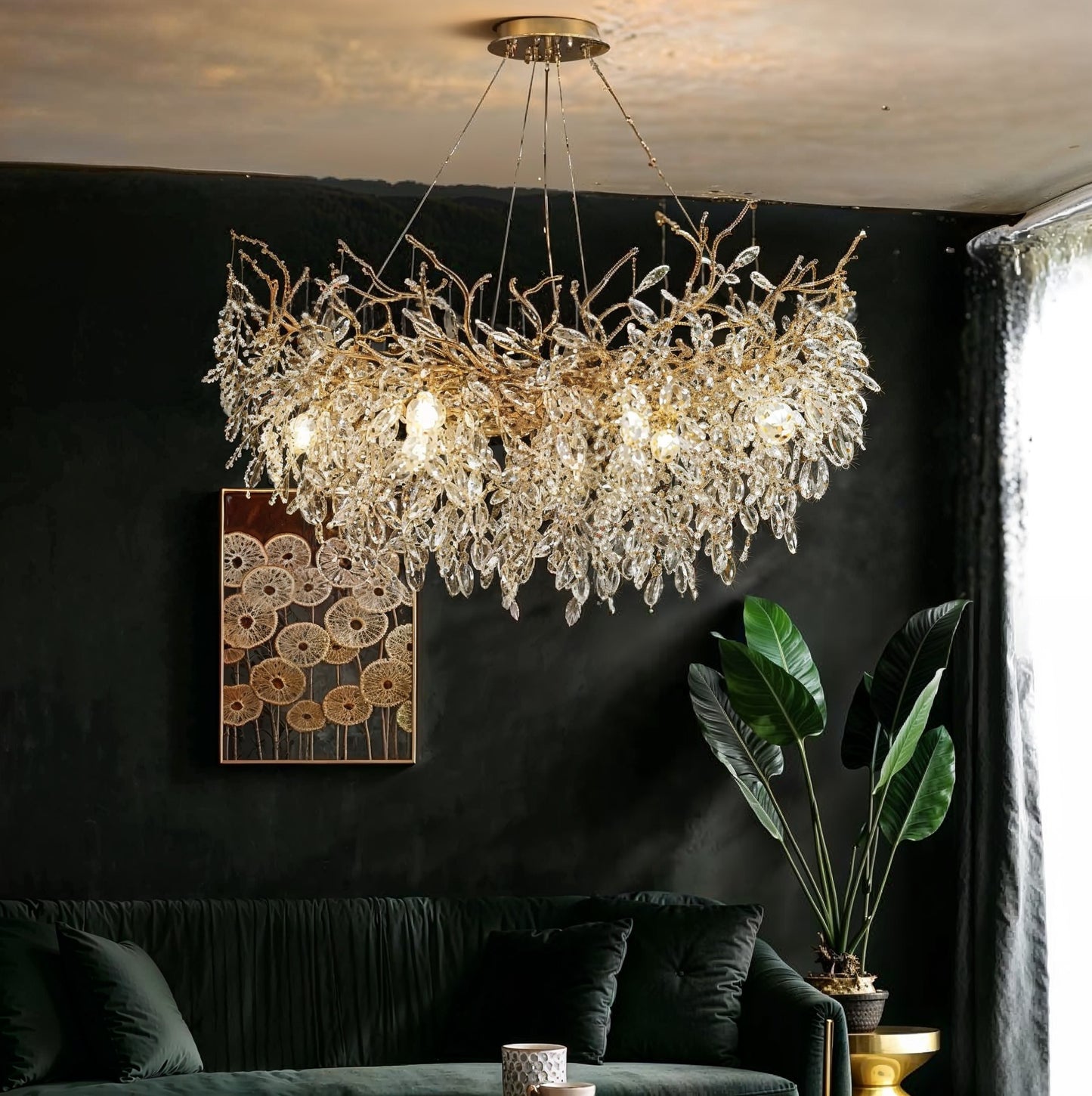 Lustre design feuilles cristal