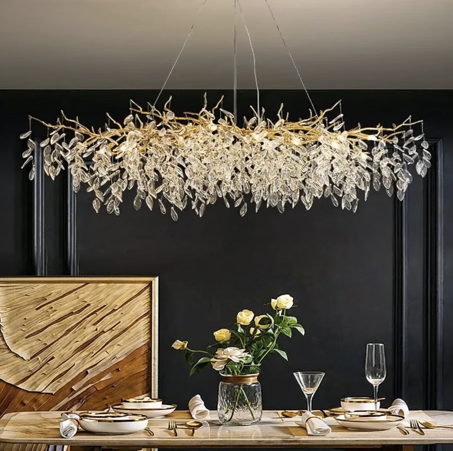 Lustre design feuilles cristal