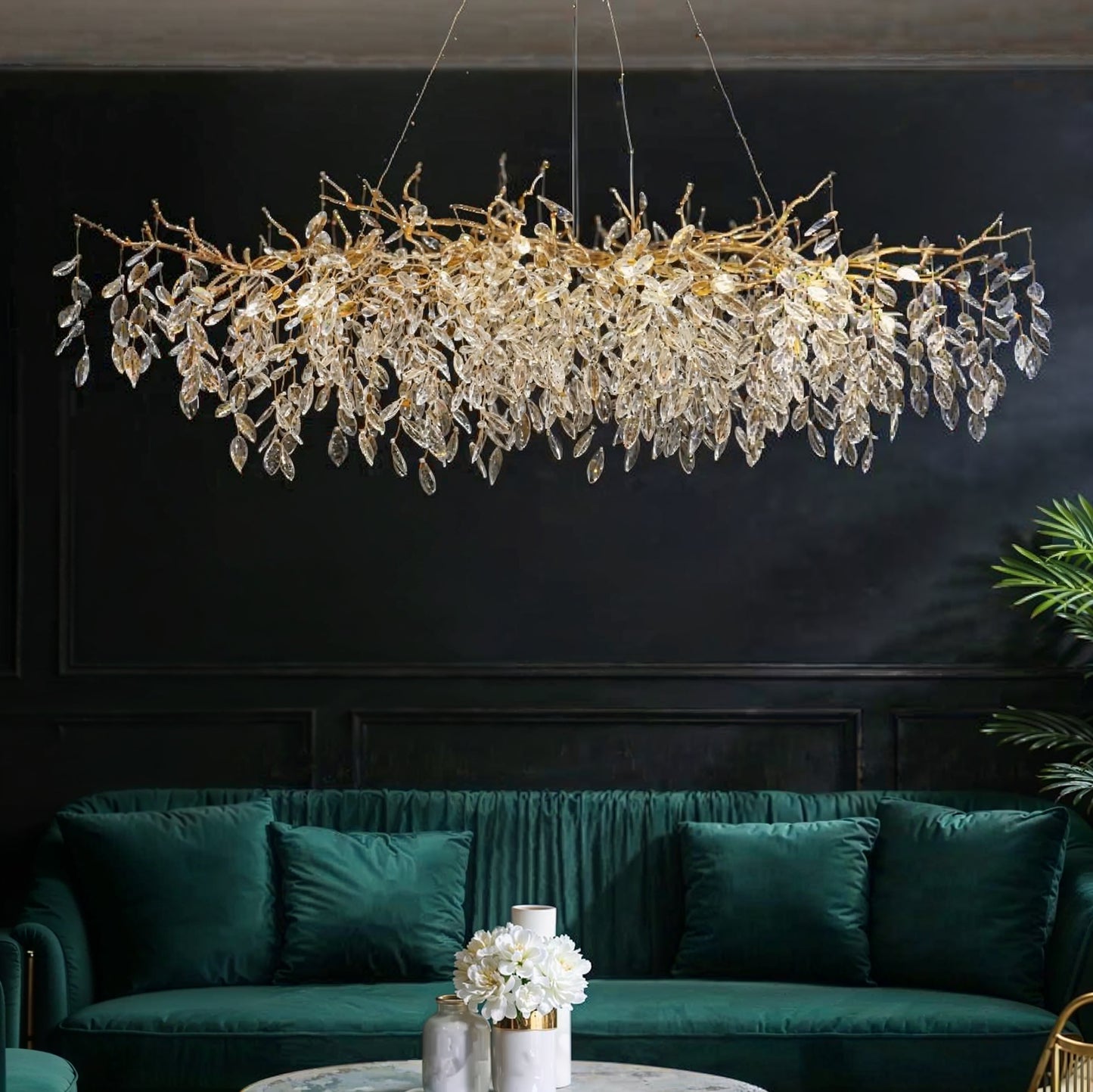 Lustre design feuilles cristal