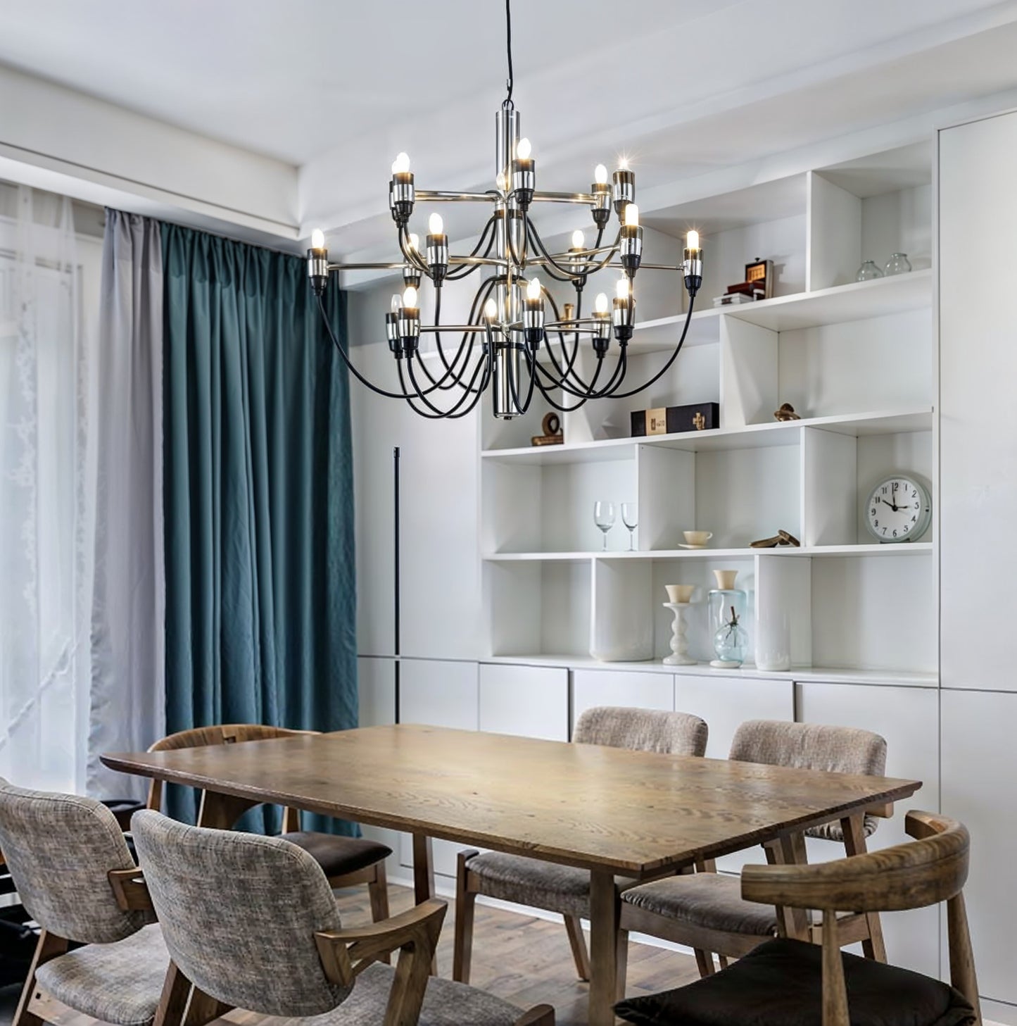 Lustre chandelier moderne noir et chrome