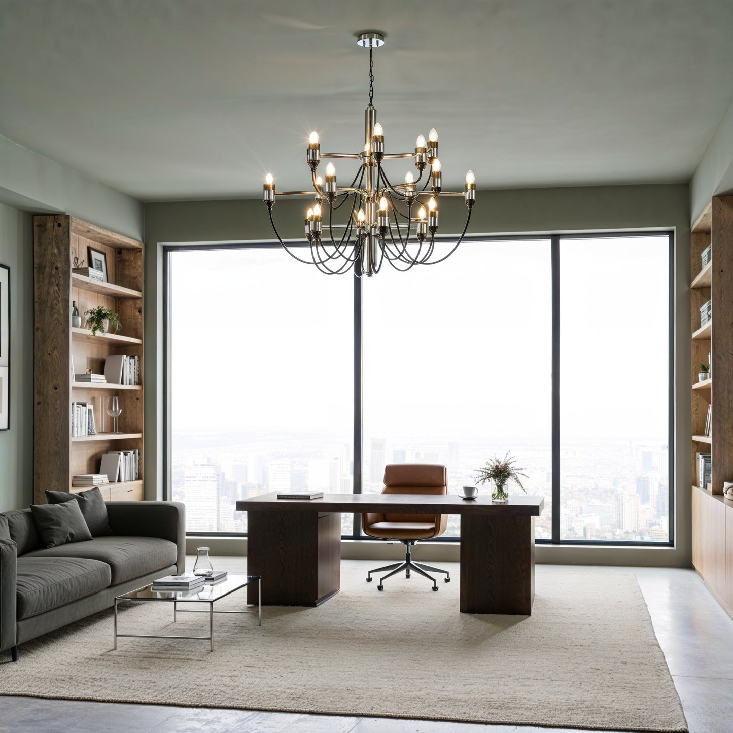 Lustre chandelier moderne noir et chrome
