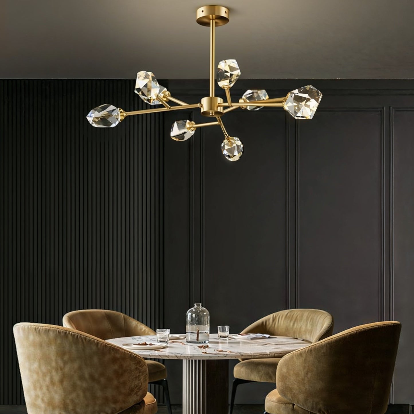 Lustre moderne doré à cristaux