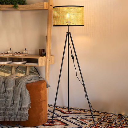 Lampadaire Trépied Rotin - Maison Lumina
