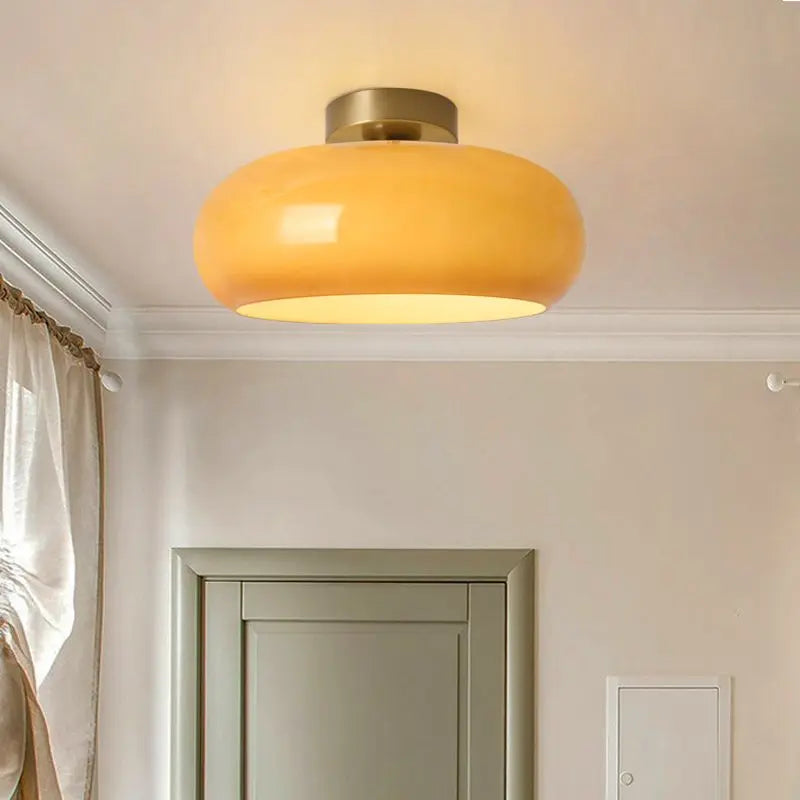 Plafonnier Rond En Verre Et Métal - Maison Lumina