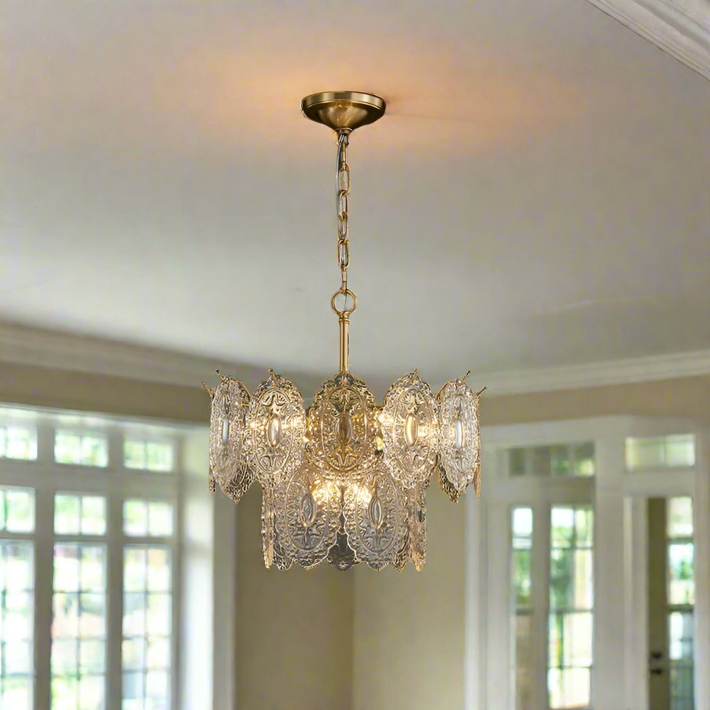 Lustre Cristal Doré Rétro - Maison Lumina