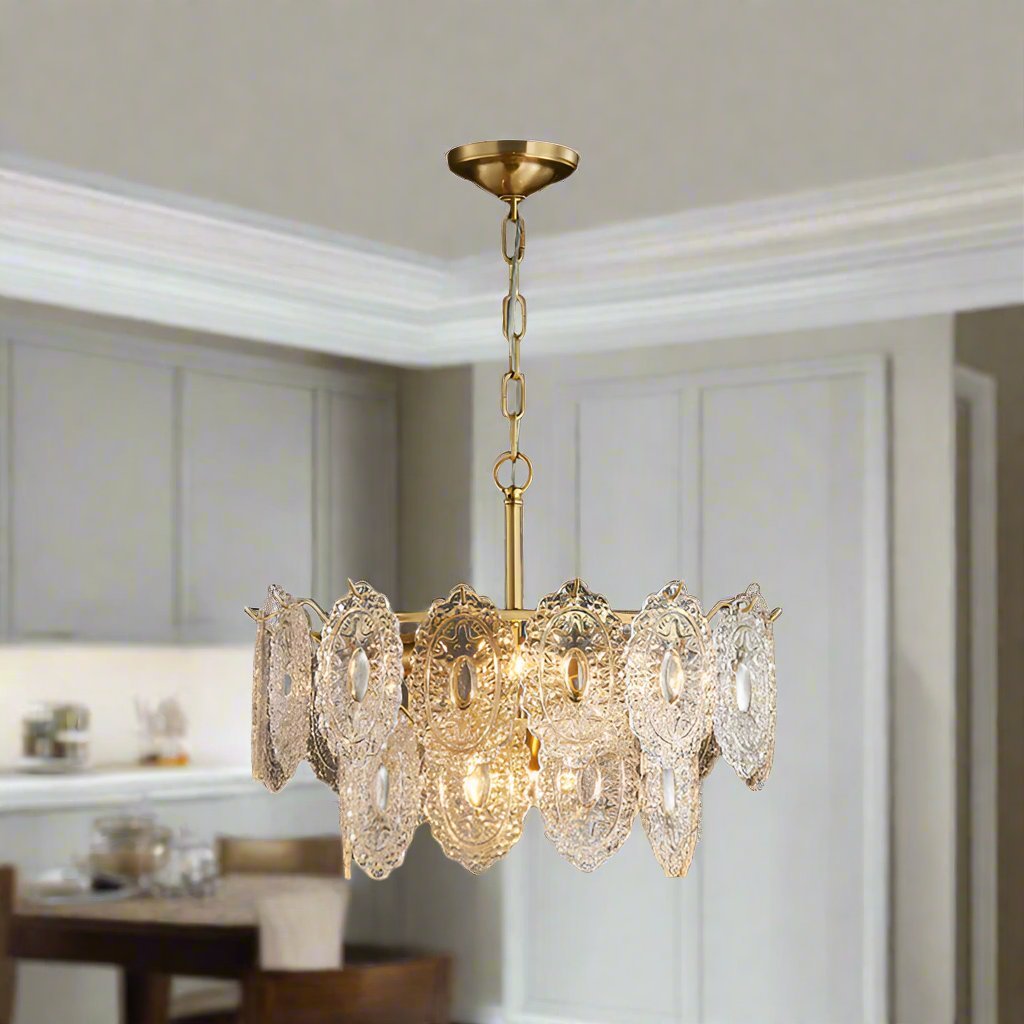 Lustre Cristal Doré Rétro - Maison Lumina