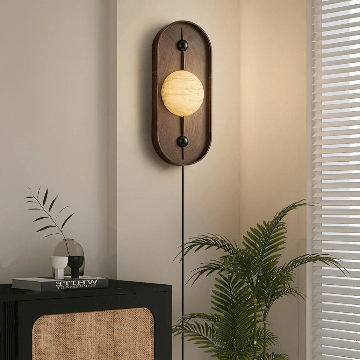 Lyvaran Applique Murale Ovale en Albâtre et Bois - Neutralighting
