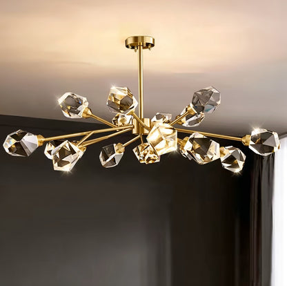 Lustre moderne doré à cristaux