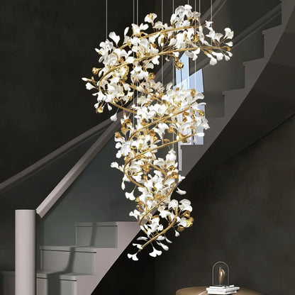 Lustre Dorée Métal Et Céramique Florale - Maison Lumina