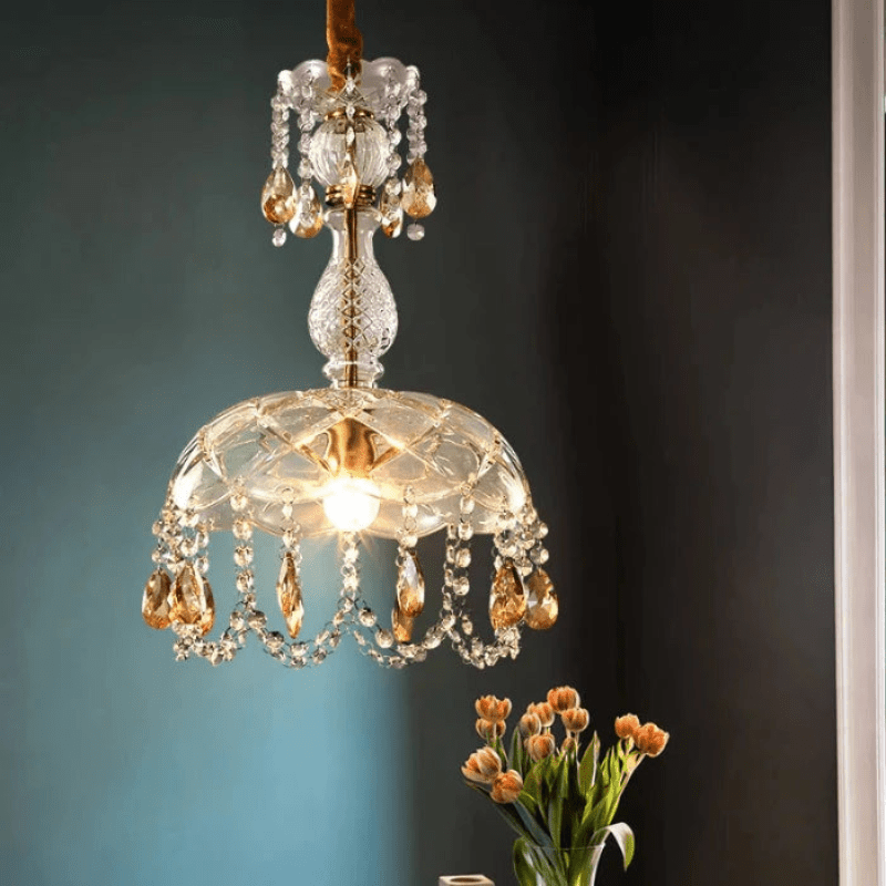 Lustre Retro Cristal Doré - Maison Lumina