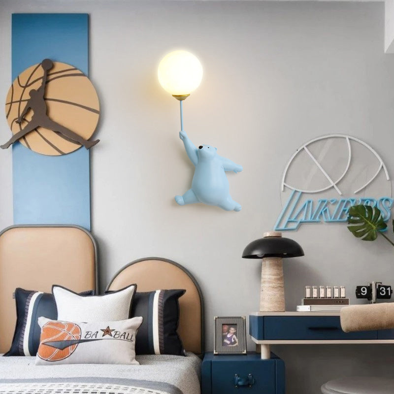 Bear Balloon Applique Murale Ours Ballon Moderne Animale. Blanc/Bleu/Rose. Salon - Neutralighting