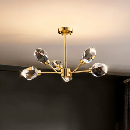 Lustre moderne doré à cristaux