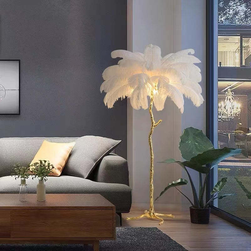 Lampadaire Fleur Luxe Plume/Métal Coloré Salon - Neutralighting