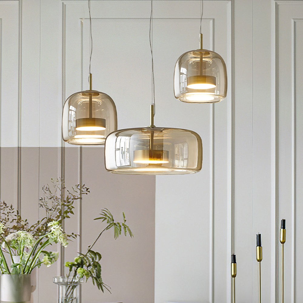 June Suspension Cylindre Moderne Verre. Claire/Grise Fumée/Ambre - Neutralighting