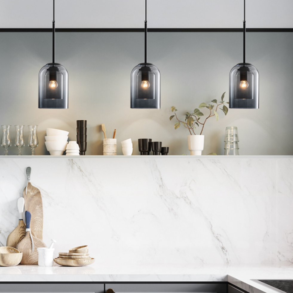 Suspension design tube arrondi double verre fumé