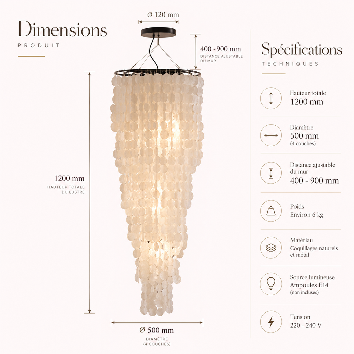 Cascade — Lustre suspendu en nacre