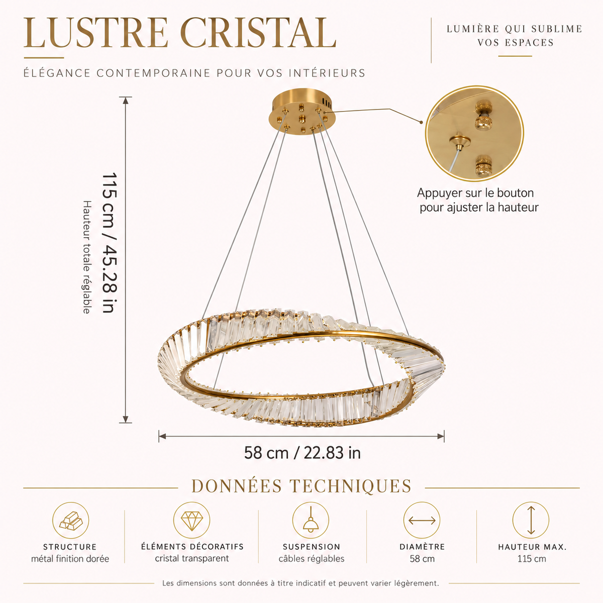 Éclipse — Suspension anneau en cristal