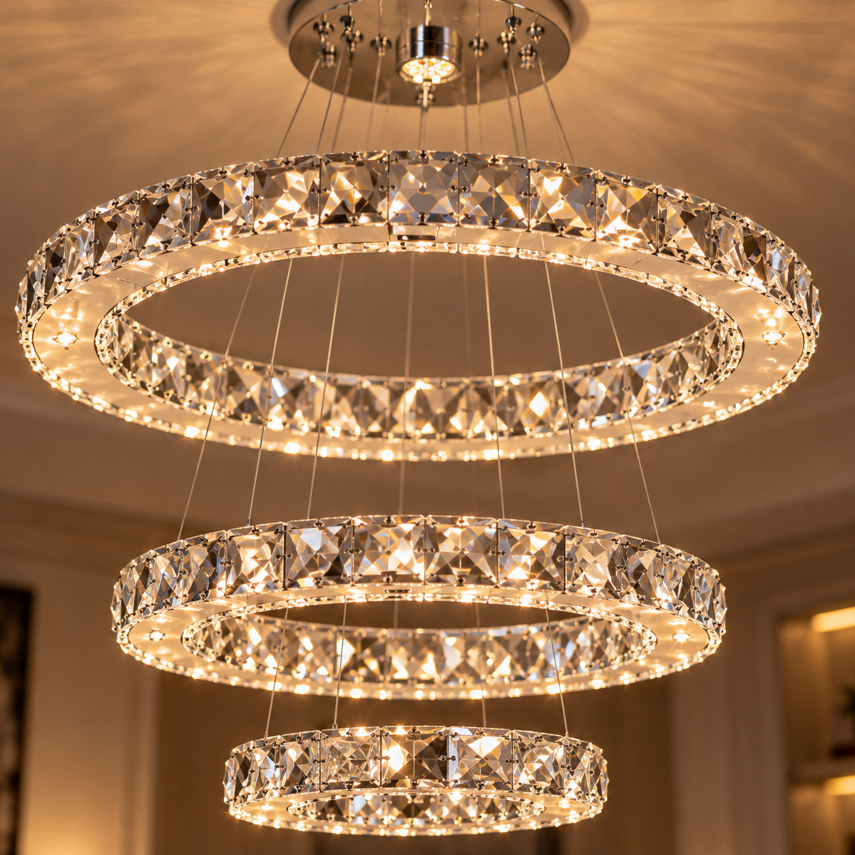 Orion — Suspension à anneaux de cristal