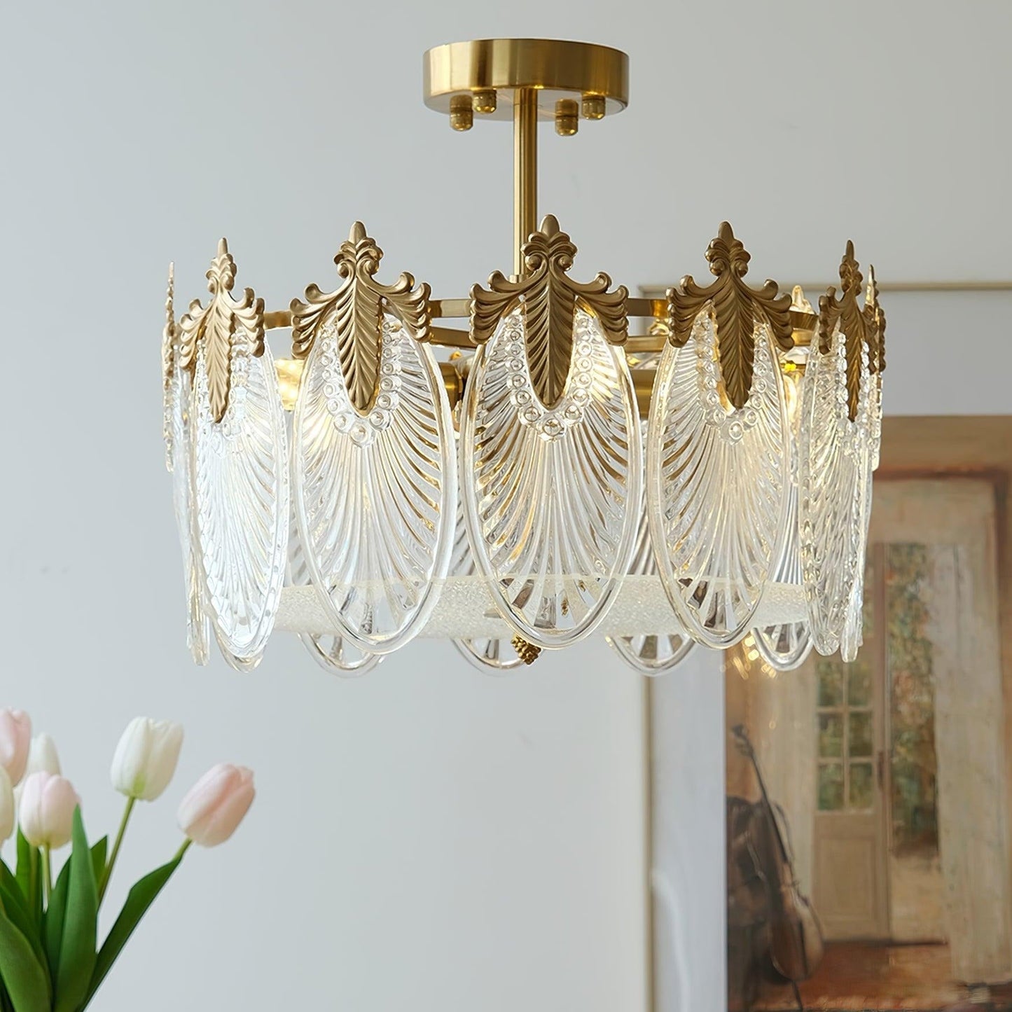 Lustre En Verre Style Feuilles - Maison Lumina