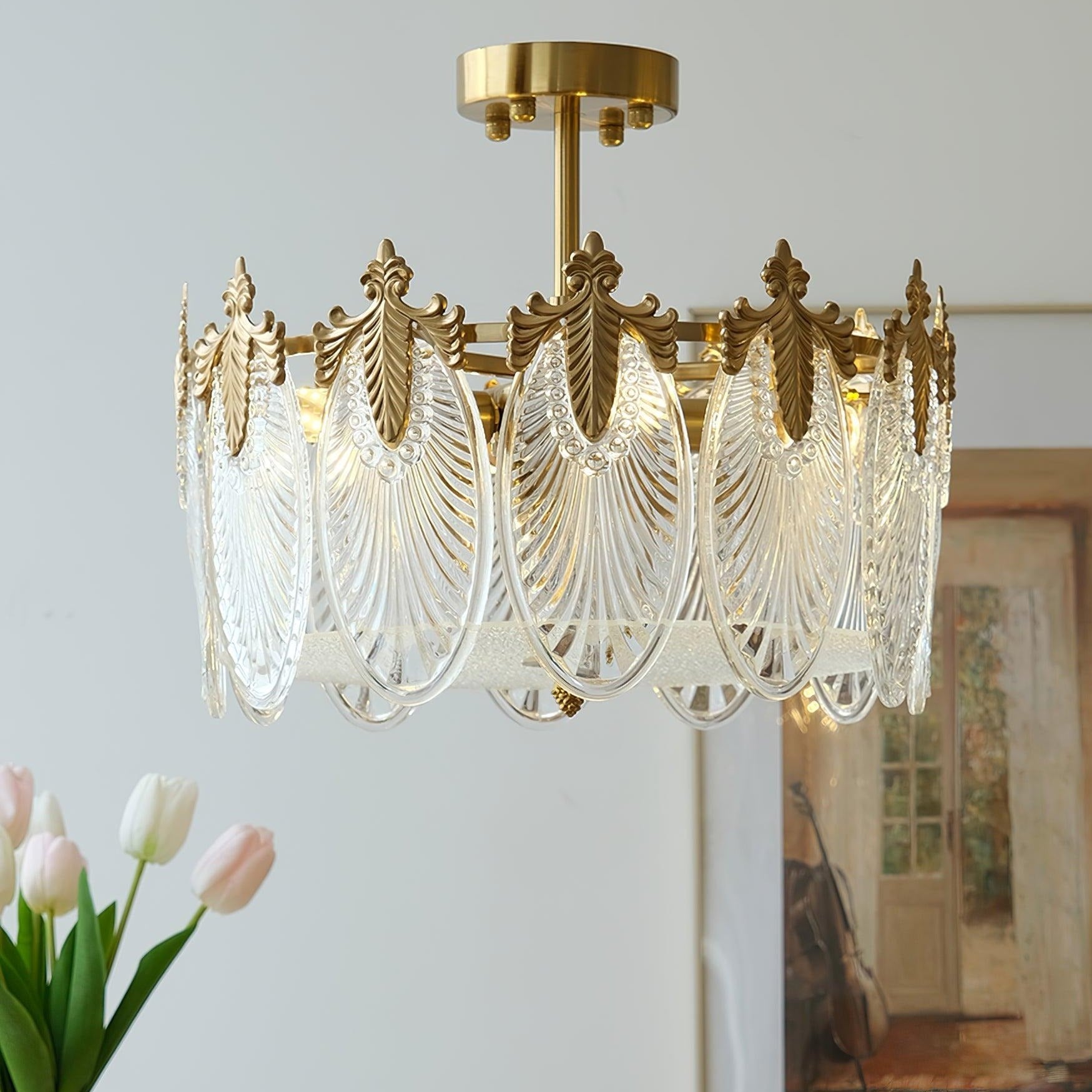 Lustre En Verre Style Feuilles - Maison Lumina