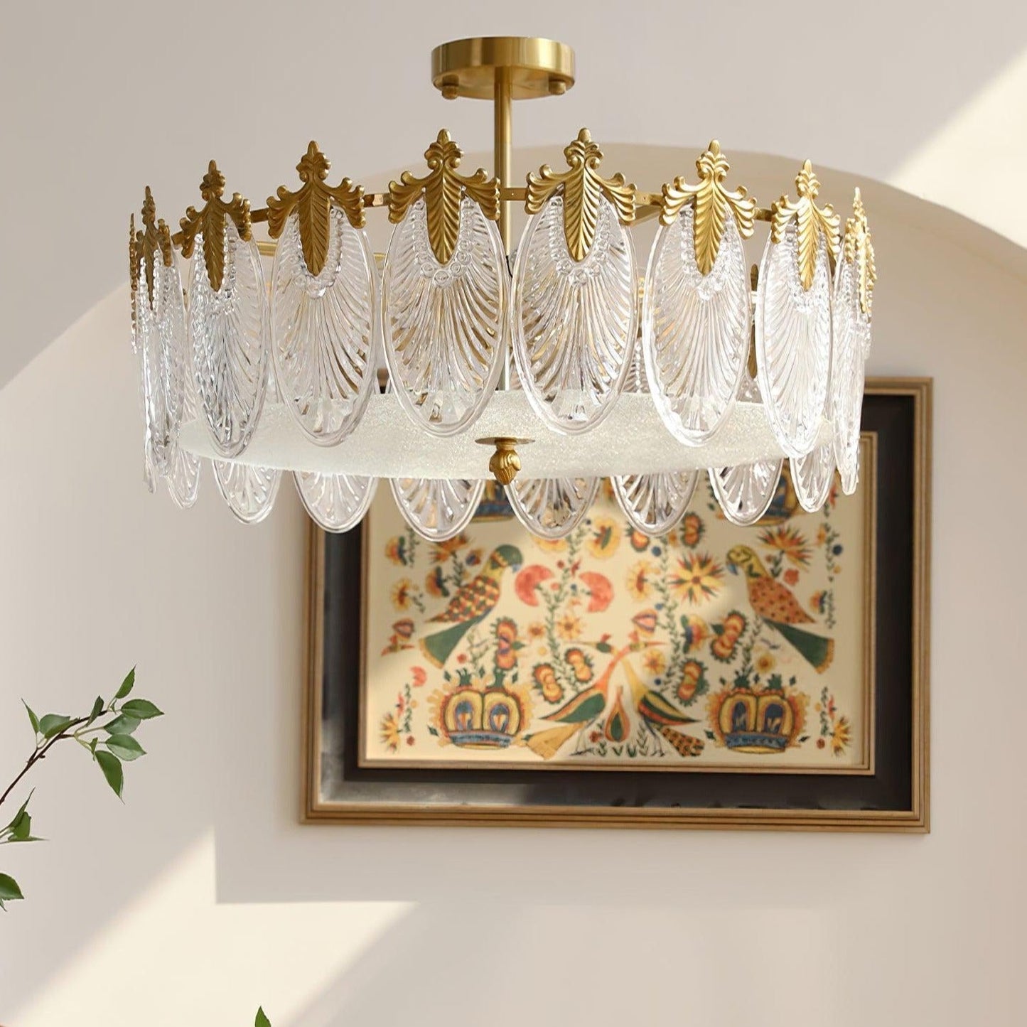 Lustre En Verre Style Feuilles - Maison Lumina