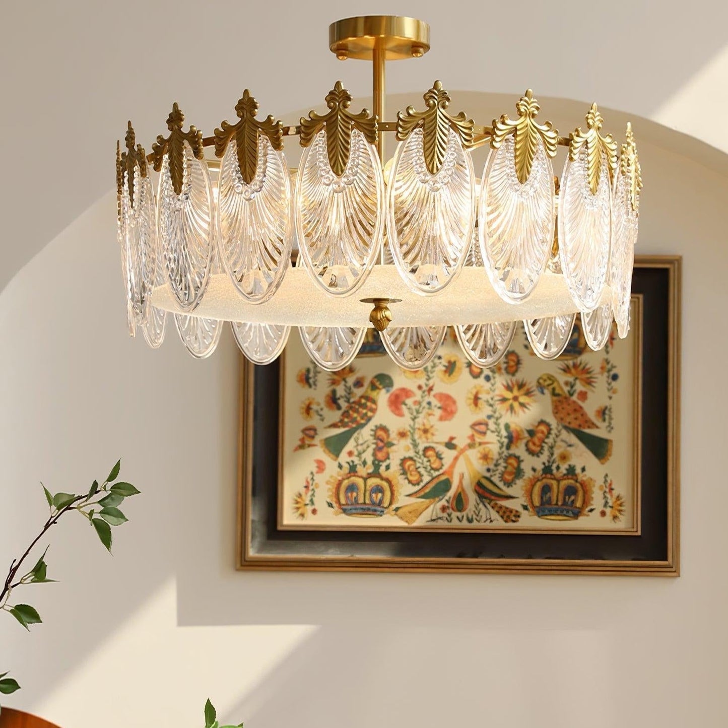 Lustre En Verre Style Feuilles - Maison Lumina