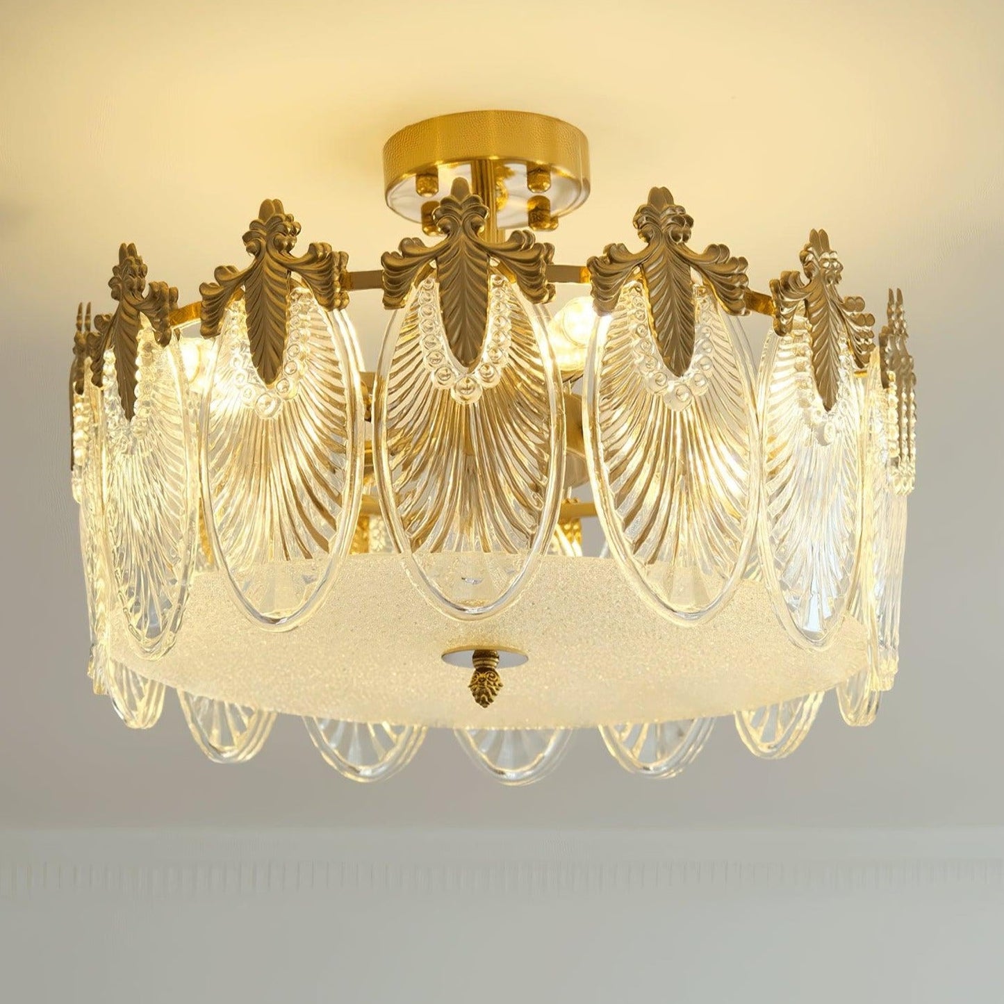 Lustre En Verre Style Feuilles - Maison Lumina
