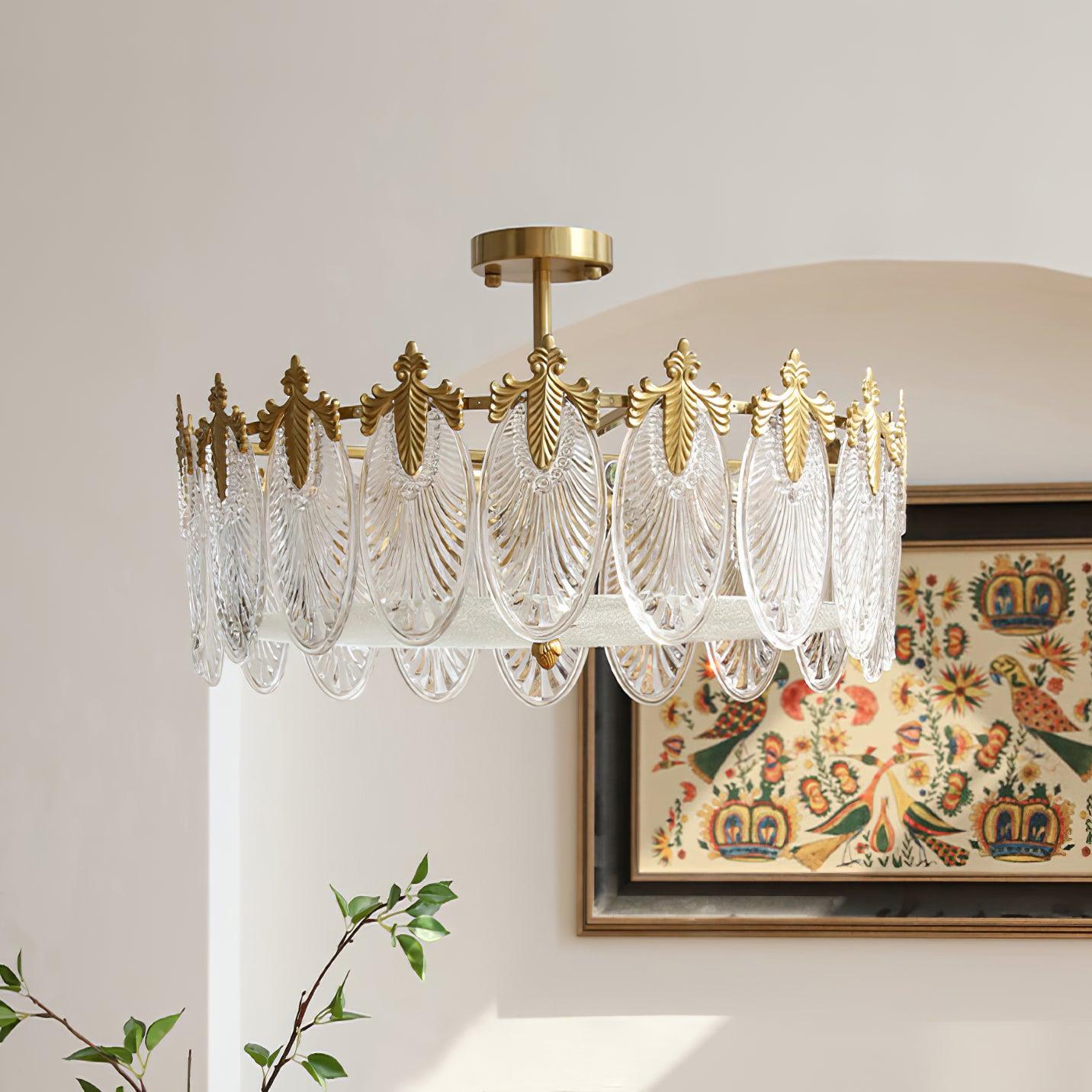 Lustre En Verre Style Feuilles - Maison Lumina