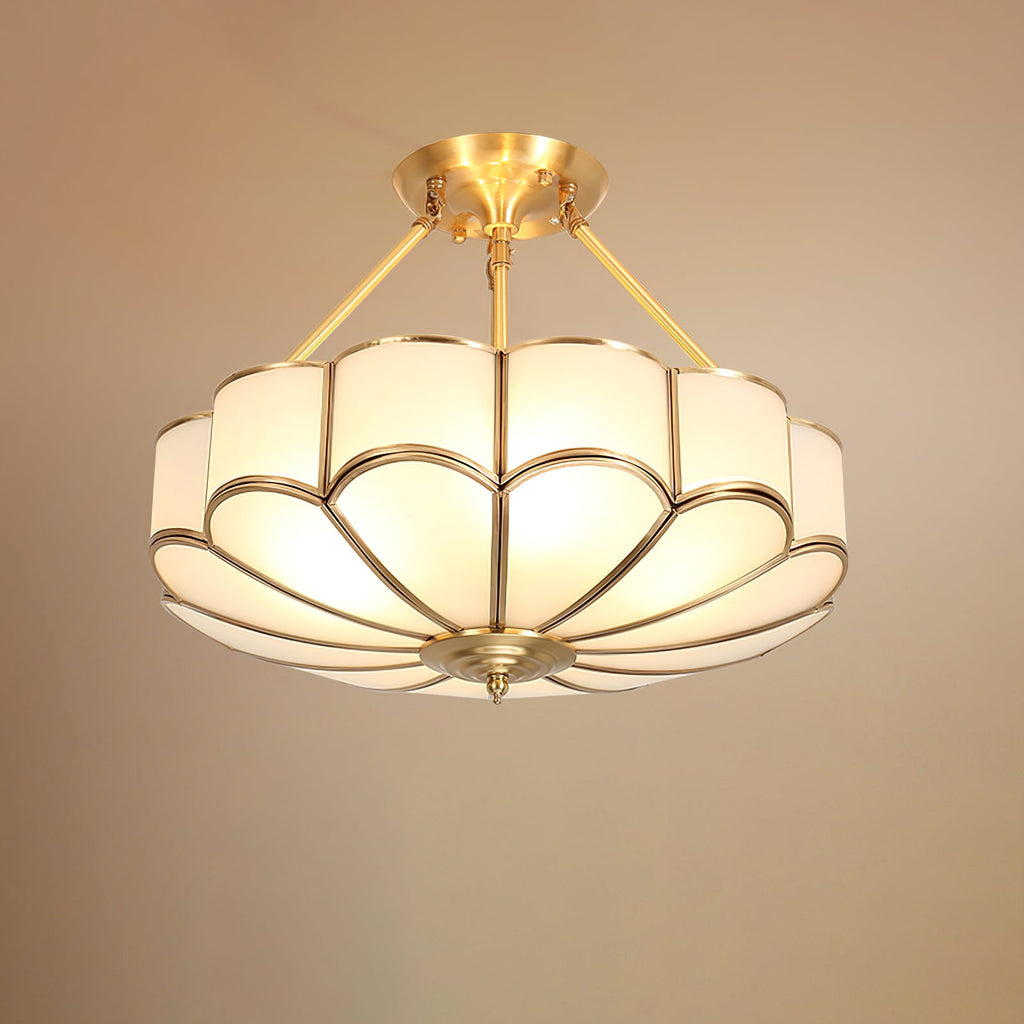 Solara Plafonnier en Verre Givré Pétale Laiton Art - Neutralighting