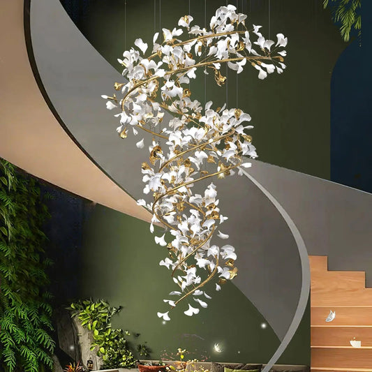 Lustre Dorée Métal Et Céramique Florale - Maison Lumina