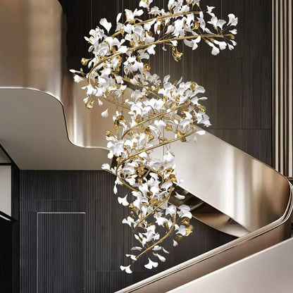 Lustre Dorée Métal Et Céramique Florale - Maison Lumina