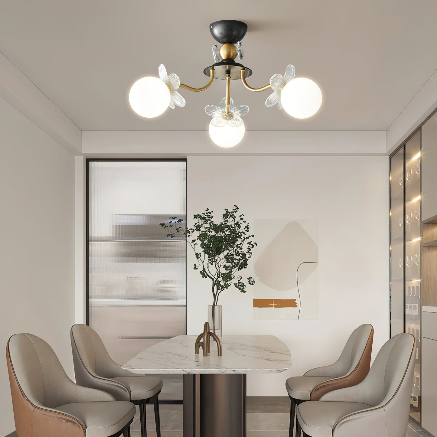 Lustre En Verre Avec Fleurs - Maison Lumina