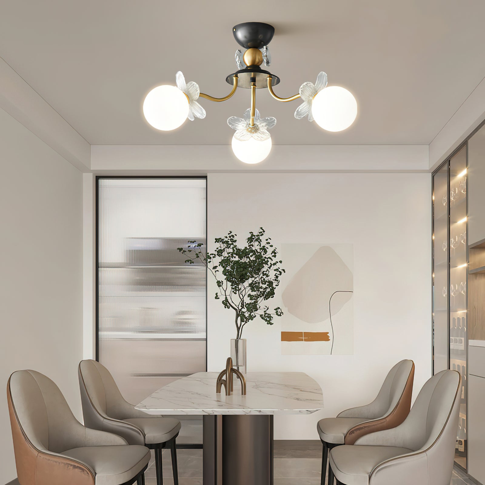 Lustre En Verre Avec Fleurs - Maison Lumina