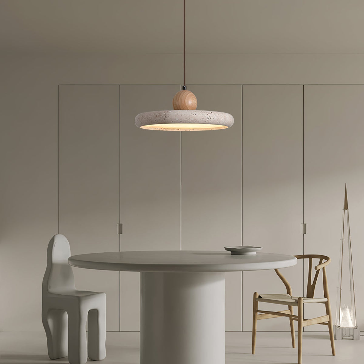 Covarel Minimalist Travertine Plug-In Pendant Light - Neutralighting