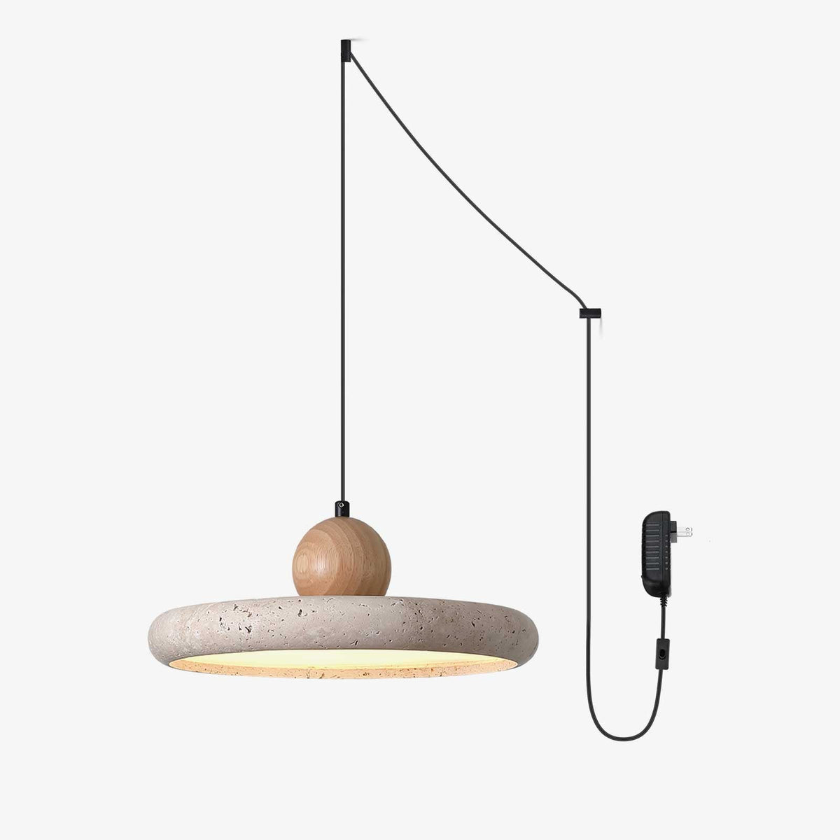 Covarel Minimalist Travertine Plug-In Pendant Light - Neutralighting