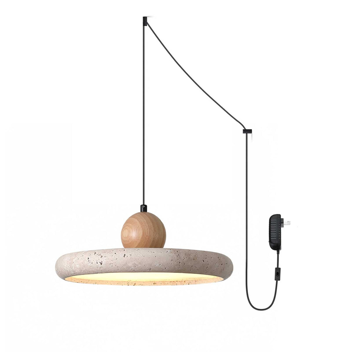 Covarel Minimalist Travertine Plug-In Pendant Light - Neutralighting