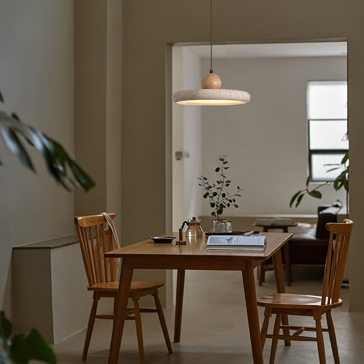 Covarel Minimalist Travertine Plug-In Pendant Light - Neutralighting