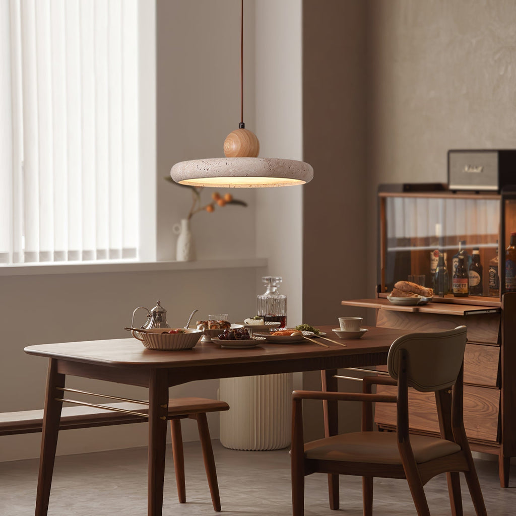 Covarel Minimalist Travertine Plug-In Pendant Light - Neutralighting