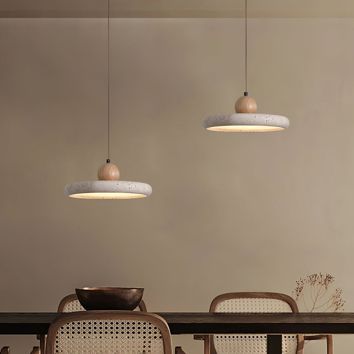 Covarel Minimalist Travertine Plug-In Pendant Light - Neutralighting