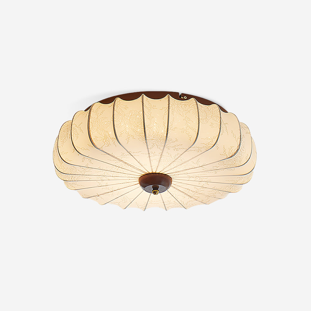 Plafonnier Tissu Ombre Plissé Lotus Forme Bois Baldaquin - Neutralighting