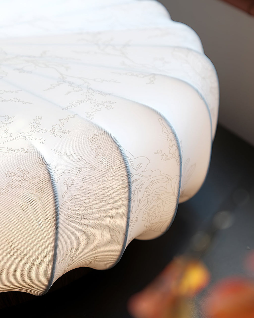 Plafonnier Tissu Ombre Plissé Lotus Forme Bois Baldaquin - Neutralighting