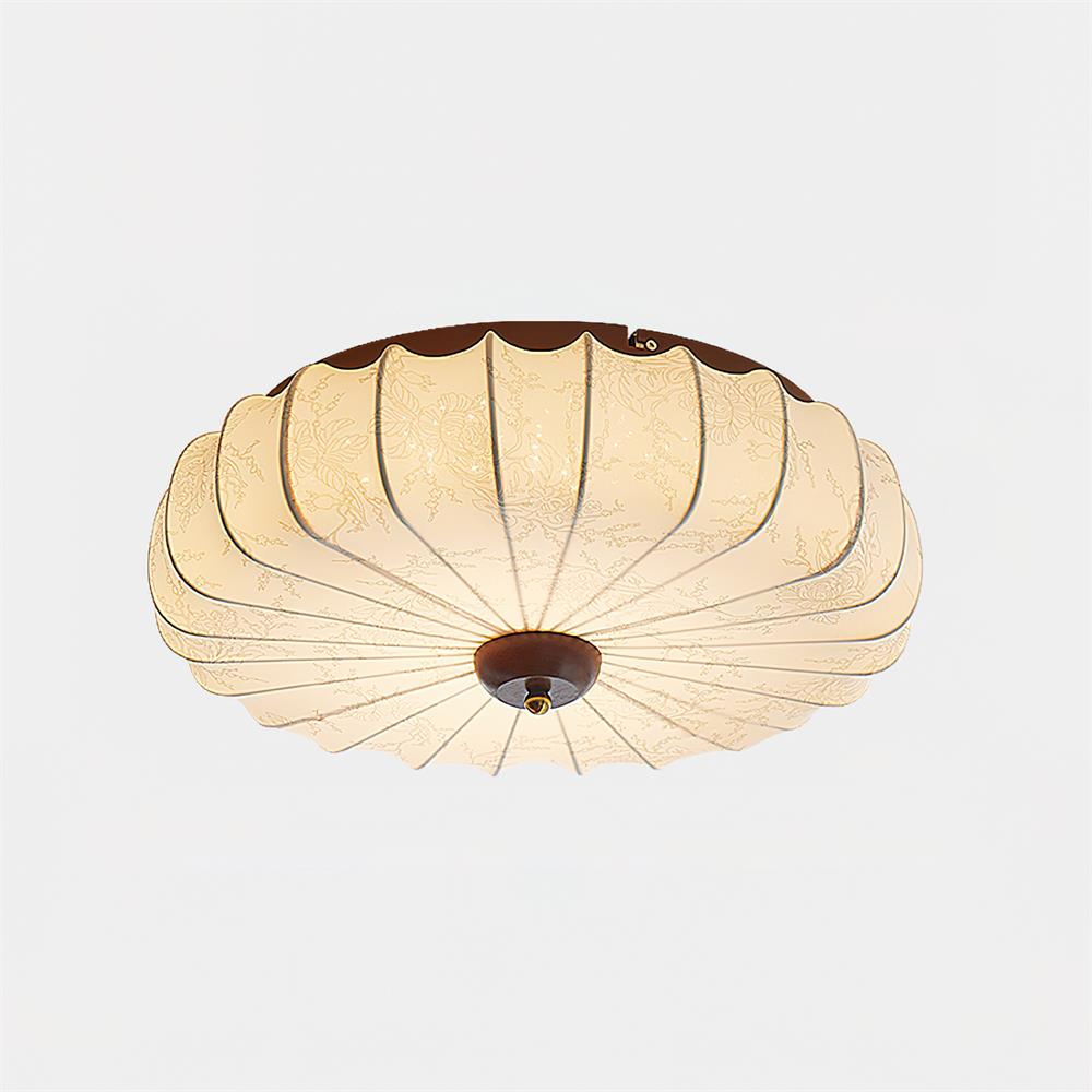 Plafonnier Tissu Ombre Plissé Lotus Forme Bois Baldaquin - Neutralighting