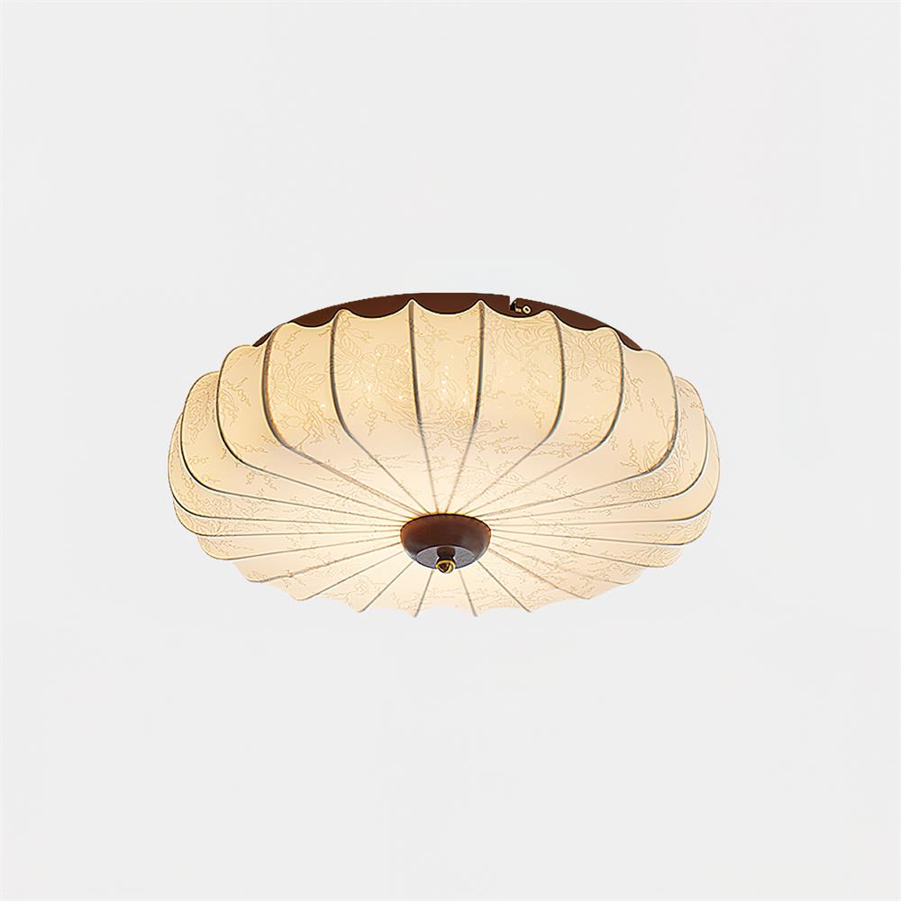 Plafonnier Tissu Ombre Plissé Lotus Forme Bois Baldaquin - Neutralighting