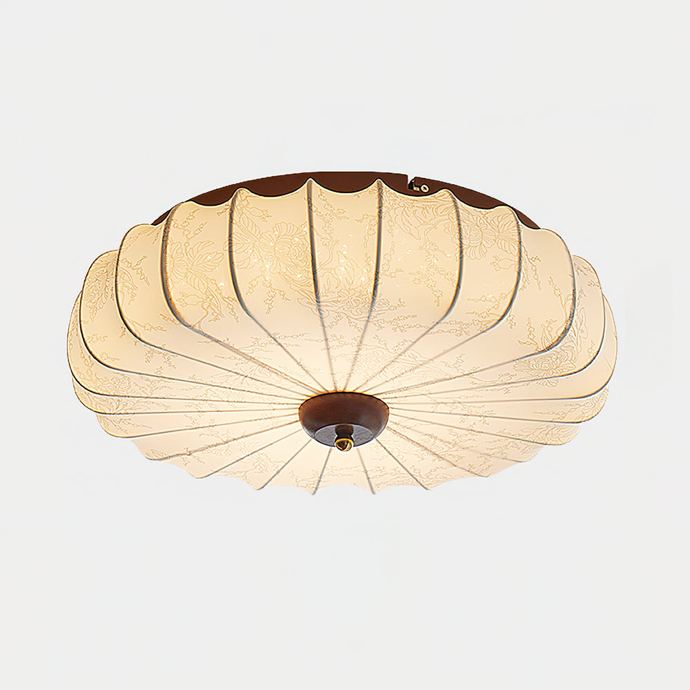 Plafonnier Tissu Ombre Plissé Lotus Forme Bois Baldaquin - Neutralighting