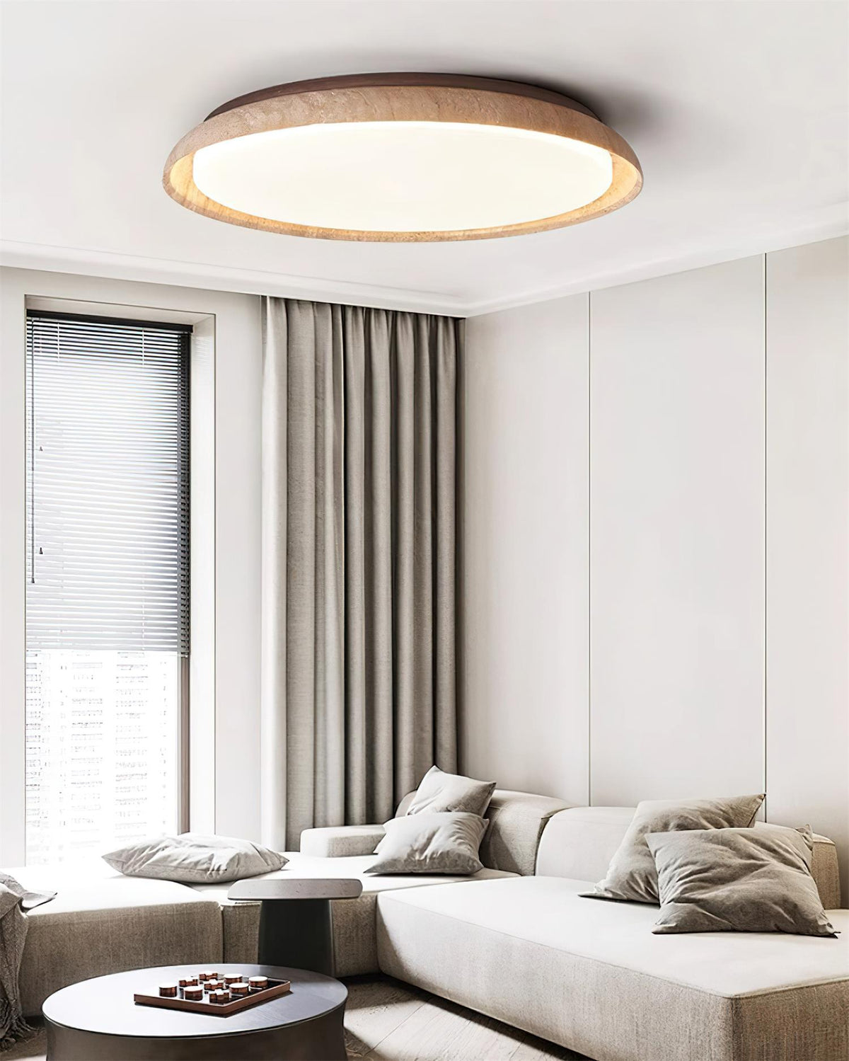 Halo Plafonnier Rond Minimaliste en Travertin - Neutralighting