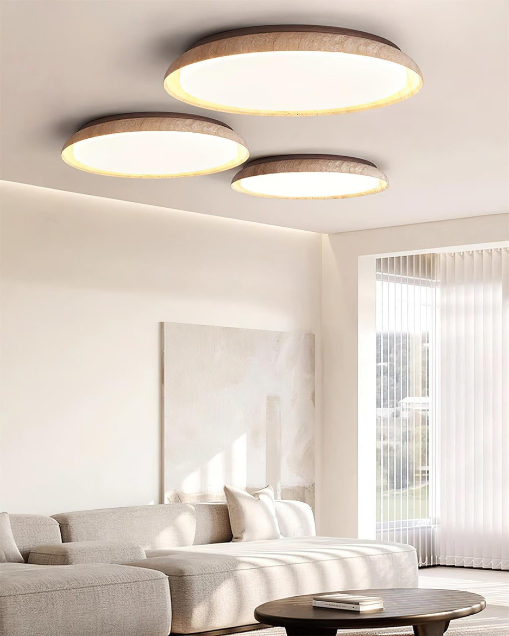 Halo Plafonnier Rond Minimaliste en Travertin - Neutralighting